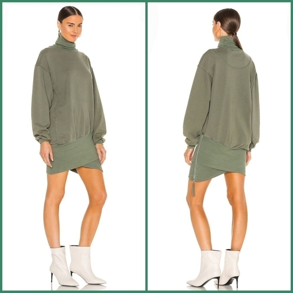 NWT Reftrofete Desreen Side Zip Sweater Dress in Army Green